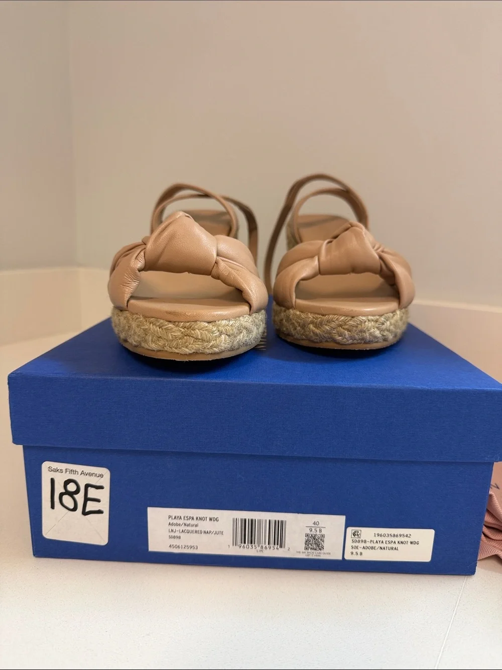 Stuart Weitzman Beige Knotted Espadrille Sandals